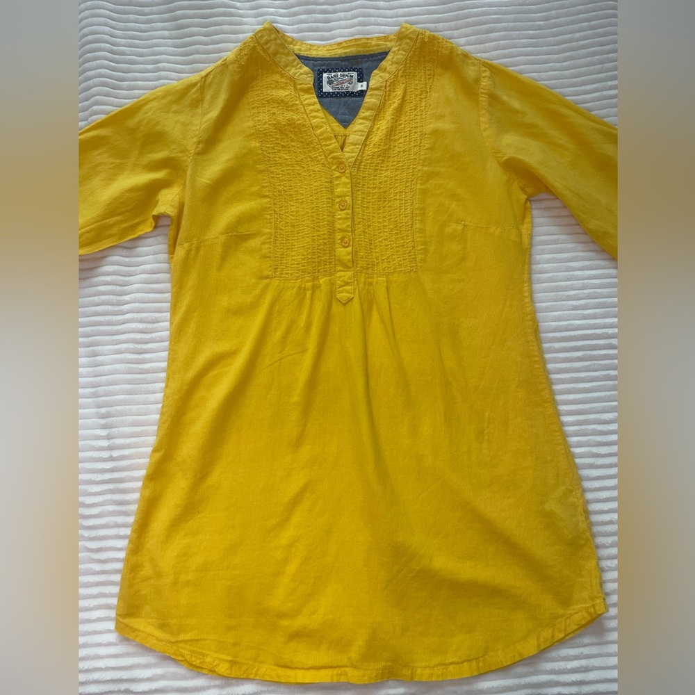Bare Denim Vintage Cotton Yellow Long-Sleeve Tunic Top Women Size S